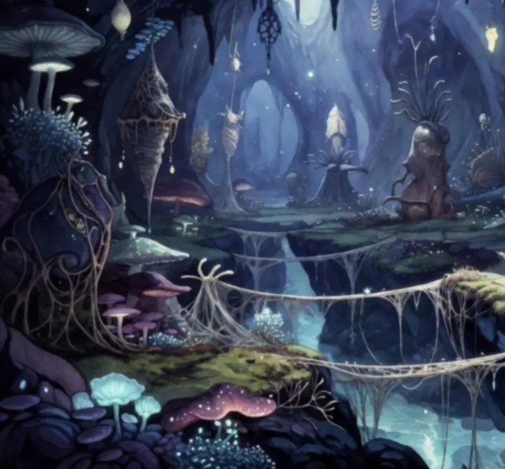 Scène de Hollow Knight: Silksong montrant des graphismes détaillés et un éclairage atmosphérique.